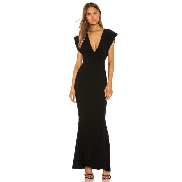 Norma Kamali V Neck Rectangle Gown in Black Small New Womens Long Dress - Picture 4 of 16
